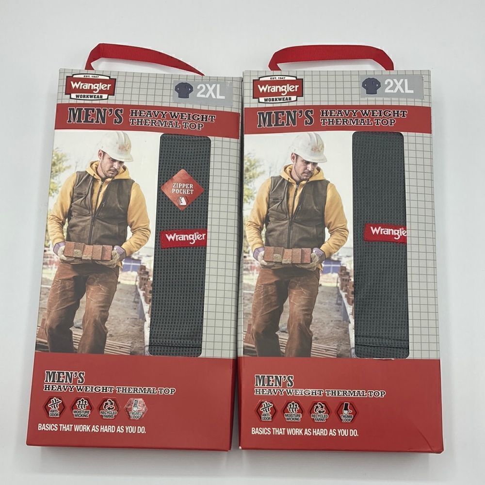 Mens Heavyweight Thermal Moisture Wicking Top With Zipper Pocket 2-Pack Size 2XL